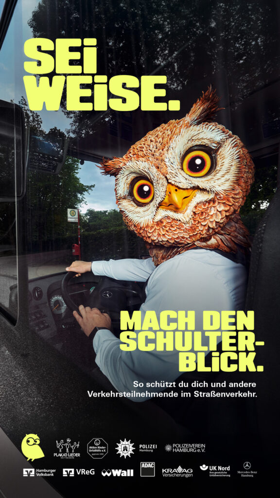 Kampagne für ganz Hamburg: „Sei weise – mach den Schulterblick.“